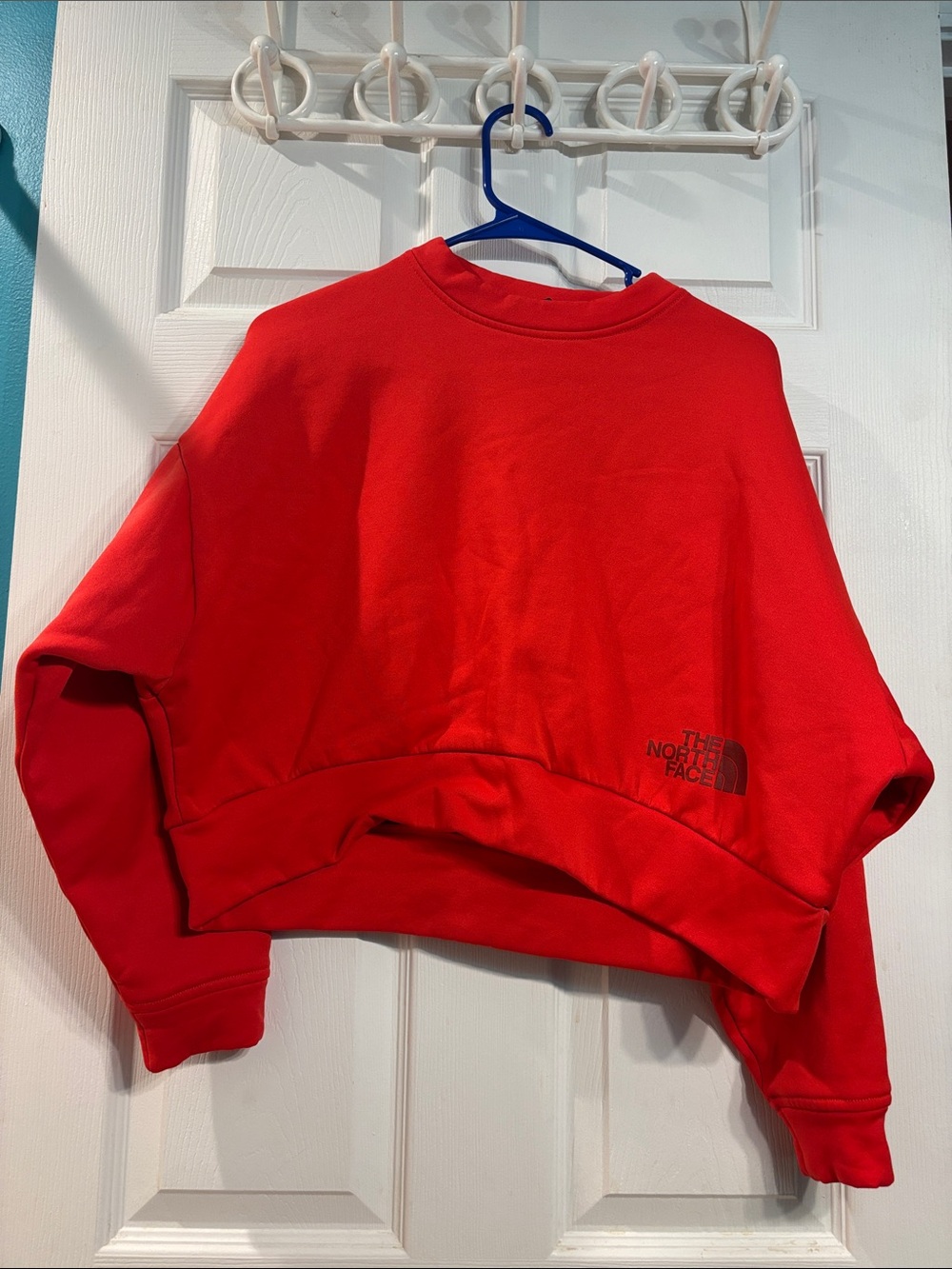 The North Face Bright Red Cropped Sweatshirt with Black Logo